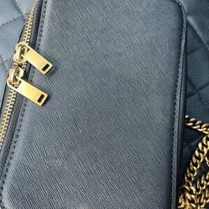 Auxiliary Black Crossbody Bag with Gold Accents